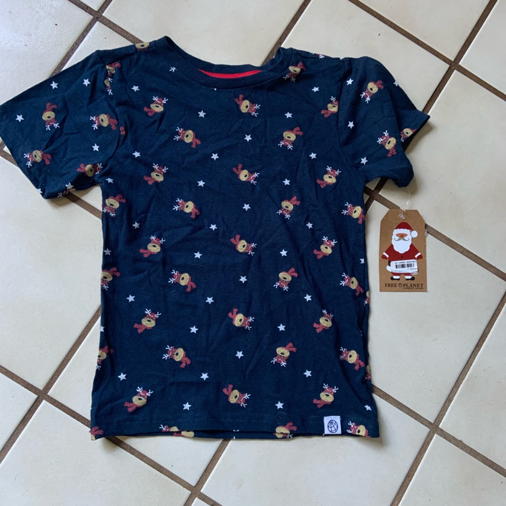 Free Planet Dark Blue T-Shirt with Reindeer and Stars